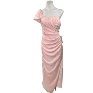 NEW Stacees Pink One Shoulder Drapey Square Neck Maxi Wedding Dress Size 6